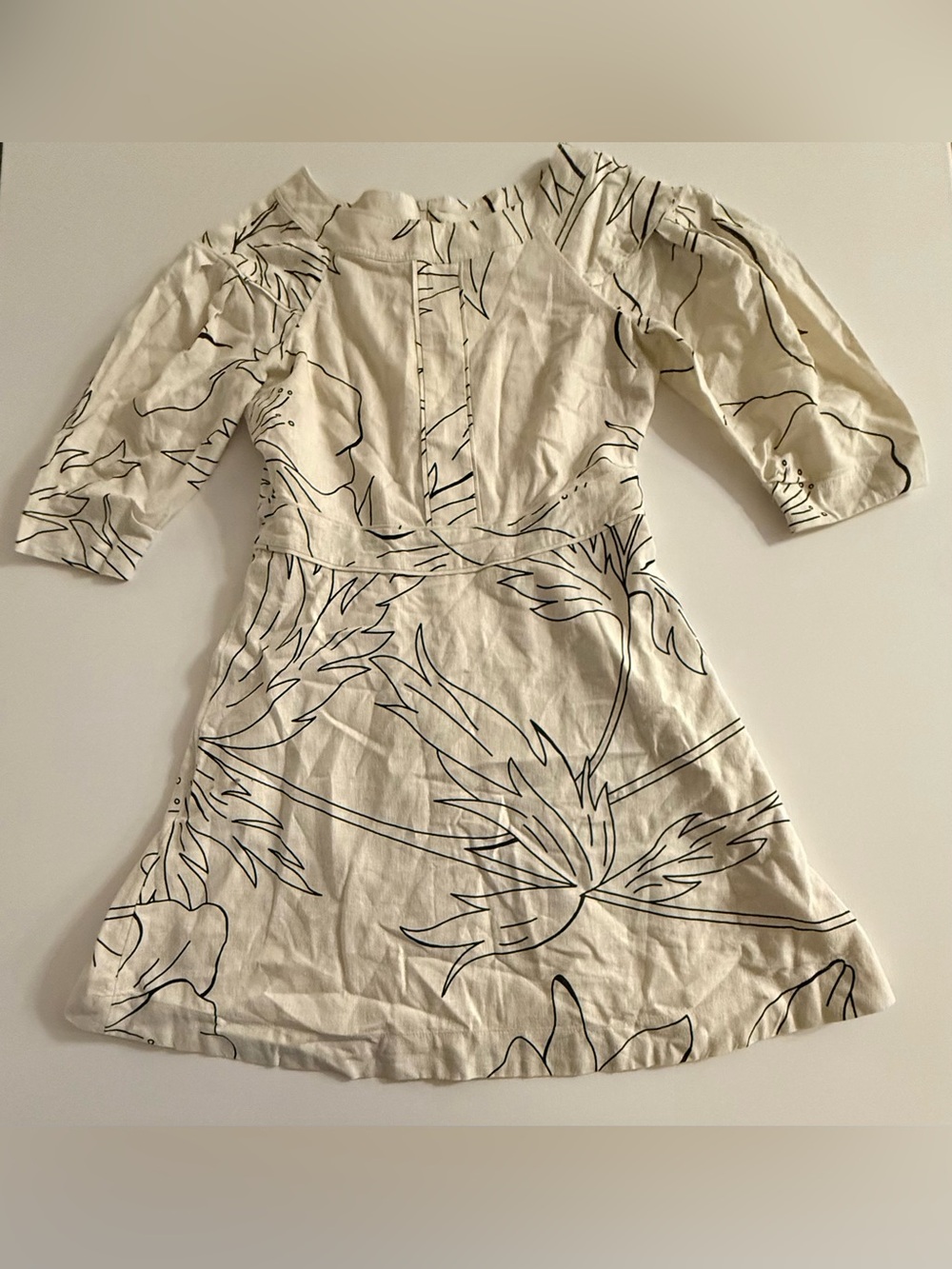 Banana Republic Cream Linen Blend Dress with Black Botanical Sketch